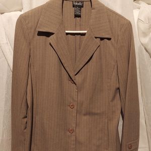 Tan blazer with black pinstripes